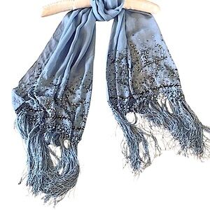 Huge Beaded Sheer Silk Fringe Shawl Boho Luxe